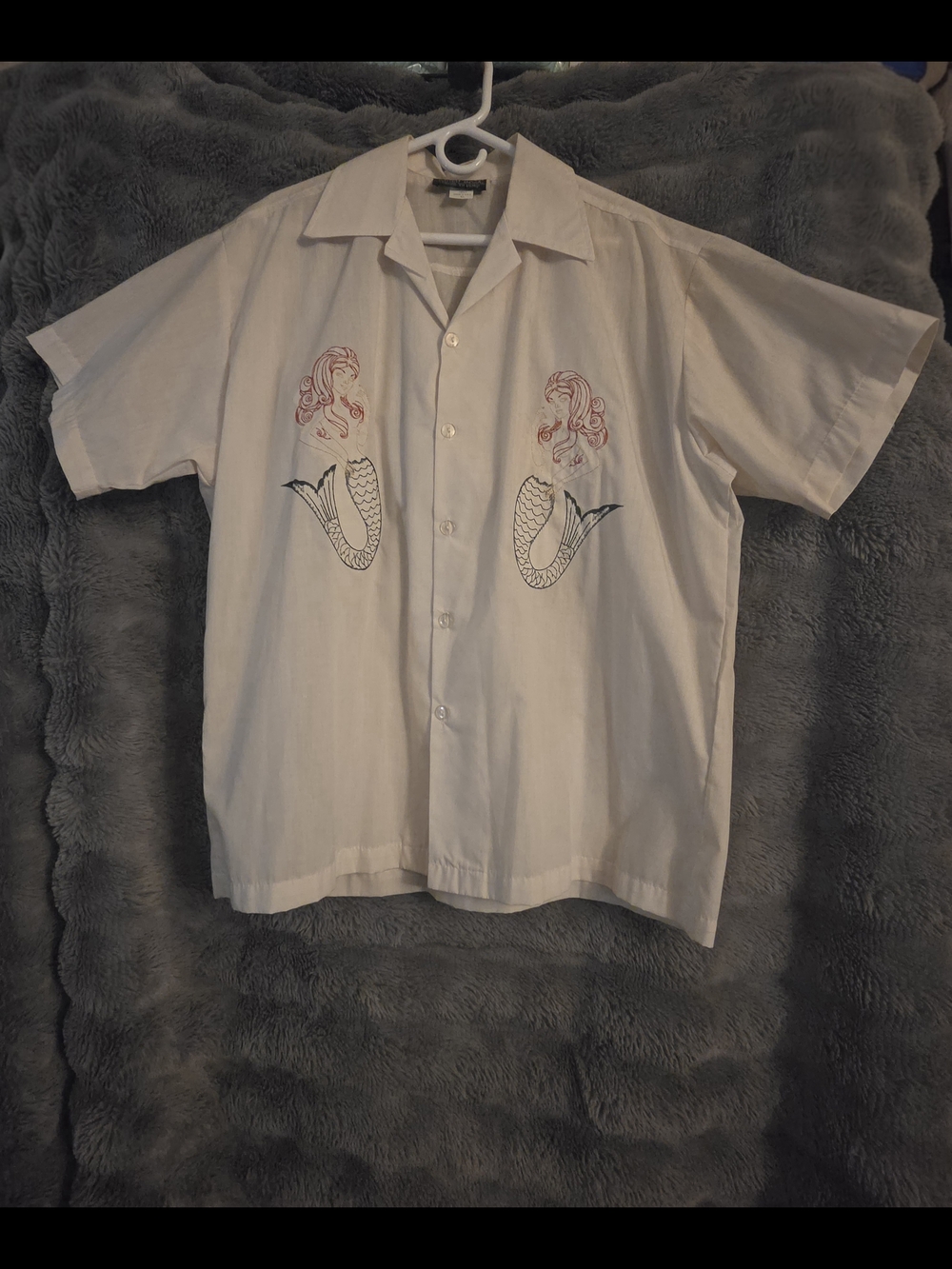 Johnny Suede XL White Mermaid Embroidered Cuban Shirt Rockabilly Retro USA